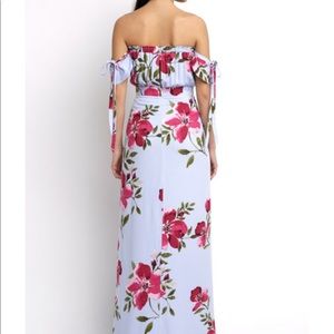 Romantic strapless floral maxi w/slight slit